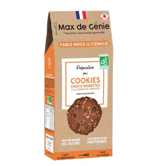 COOKIES CHOCO NOISETTES FARINE DE SARRASIN Marque MAX DE GENIE vendue sur Al'origin.fr